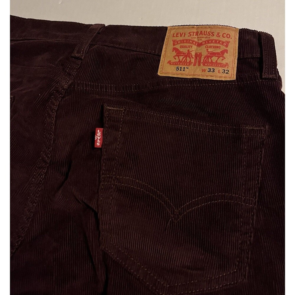 Levis 511 Slim Fit Corduroy Pants Men’s 33x32 Burgundy Maroon 5 Pocket Trousers